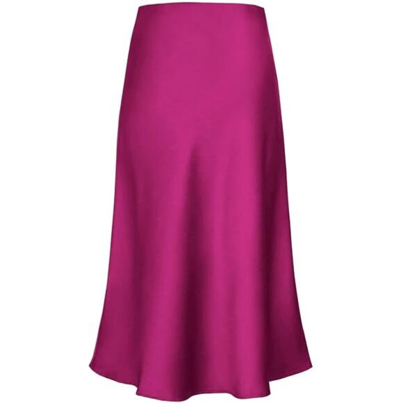 Women's Satin High Waist A Line Midi Skirt Dark Pink - Picture 4 of 5